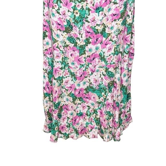 ASTR The Label Dayanara Dress Green Pink Floral Puff Sleeve Slit Maxi size Large - Picture 4 of 11